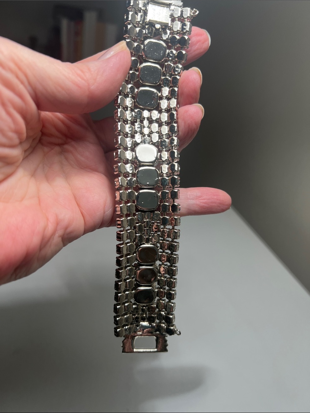 Vintage Brilliant Blue Crystal & Silver Bracelet with Safety Chain - Picture 14 of 16